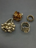 Lot of Four Expandable Alloy Ring Bands, Two Chandelier Style & Two Rhinestone Encrusted