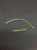 Lot of Two Swarovski Branded Jewelry, One Silver-Tone 7in Long Tennis Bracelet & 3in Long Gold-Tone