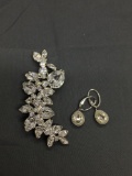 Lot of Two Swarovski Branded Jewelry, One Silver-Tone Pear, Round & Marquise Faceted CZ Brooch &