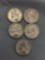 5 Count Lot of United States Jefferson WWII Emergency SILVER War Nickels - 35% Silver Coins from