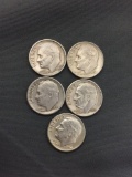 5 Count Lot of United States Roosevelt Silver Dimes - 90% Silver Coin from Estate