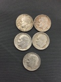 5 Count Lot of United States Roosevelt Silver Dimes - 90% Silver Coin from Estate