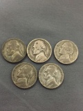 5 Count Lot of United States Jefferson WWII Emergency SILVER War Nickels - 35% Silver Coins from