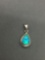 Teardrop Shaped 14x10mm Signed Designer Sterling Silver Pendant w/ Opalite Center Inlay