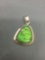 Triangular 23x19mm Green Matrix Turquoise Cabochon Center High Polished Sterling Silver Pendant