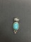 Oval 8x5mm Turquoise Cabochon Center 20mm Long Detailed Sterling Silver Pendant