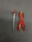 Lot of Two Red Enameled Signer Designer 3in Long Fashion Jewelry Brooches, One Cancer Ribbon One