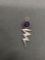 Lightning Bolt Design 23mm Long Sterling Silver Pendant w/ Round 5mm Amethyst Cabochon Center