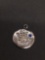 Round 15mm Diameter High Polished Handprint Motif w/ Round Blue Crystal Accent Sterling Silver