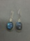 Oval 16x12mm Labradorite Cabochon Gem Center Pair of Sterling Silver Dangle Earrings