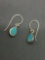 Teardrop Shaped 8x6mm Turquoise Featured Pair of Sterling Silver Dangle Earrings