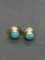 Round 7mm Turquoise Cabochon Center Pair of Sterling Silver Button Earrings