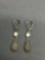 Teardrop Shaped Milgrain Marcasite Detailed w/ CZ Accent 22x8mm Signed Designer Pair of Sterling