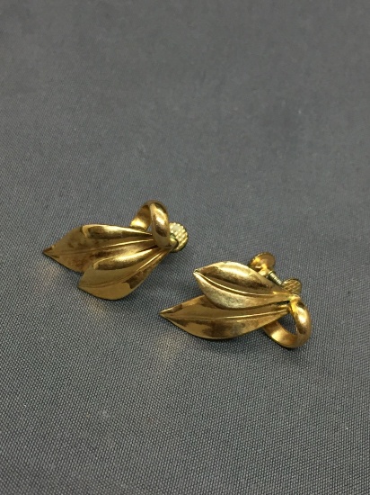 Forstner Designer 22x15mm Twin Leaf Detailed 12Kt Gold-Filled Pair of Screw back Earrings
