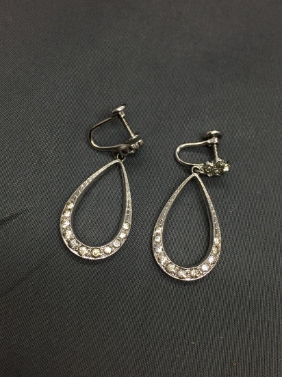Round Faceted CZ Accented 36mm Long Teardrop 17mm Wide Pair of Sterling Silver Earrings