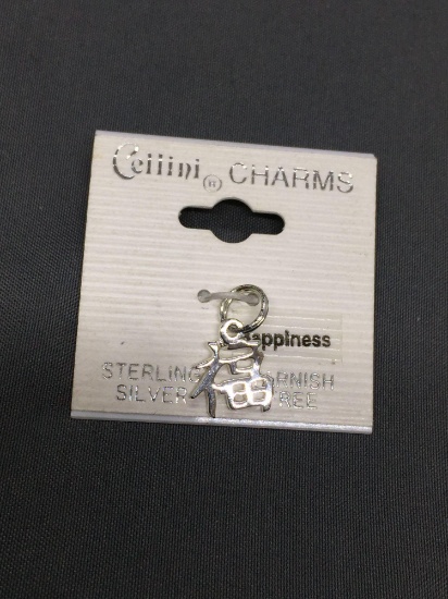 Cellini Designer Asian Character for Happiness Motif High Polished Sterling Silver Pendant