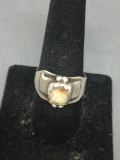 Handmade Old Pawn Native American 14mm Wide Tapered Sterling Silver Ring Band w/ Square 8mm Agate