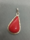 Teardrop Shaped 32x20mm Red Jasper Cabochon Center Handmade Old Pawn Mexico Sterling Silver Pendant