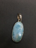 Oval 26x13mm Larimar Cabochon Center Sterling Silver Pendant