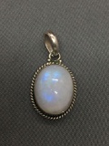 Rope Frame Detailed Oval 15x12mm Moonstone Cabochon Center Sterling Silver Pendant