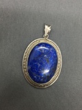 Oval 27x20mm Sodalite Cabochon Center Rope Detailed High Polished 35x27mm Sterling Silver Pendant