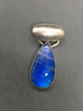 Teardrop Shaped 33x18mm Labradorite Cabochon Center Old Pawn Mexico Sterling Silver Pendant