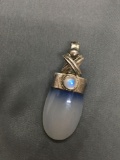 Teardrop Shaped 28x20mm Opalite Feature w/ Round 6mm Moonstone Accent Handmade East Indian Styled