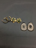 Lot of Three Various Size & Styled Pairs of Fashion Alloy Earrings, One Scallop Silver-Tone, One