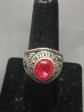 Jostens Designer Ferguson High Class of 1977 20mm Wide Tapered Detailed Solid Sterling Silver Ring