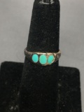 Triple Oval Turquoise Inlaid Centers 7mm Wide Tapered Sterling Silver Ring Band