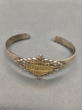 Harley Davidson Branded Filigree Decorated 28mm Wide Tapered Solid Sterling Silver Cuff Bracelet