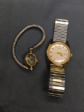 Lot of Two Timex Designer Stainless Steel Watches, One 26mm Round Crystal & One w/ Oval 15x12mm
