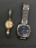 Lot of Two Seiko Designer Water Resistant Stainless Steel Watches w/ Bracelets, One 30mm Round