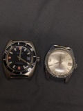 Lot of Two Water Resistant Loose No Bracelet Stainless Steel Watches, One 29mm Round Crystal & One
