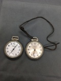 Lot of Two Westclox Designer Stainless Steel Made in the U.S.A. Pocket Watches, One 40mm Round