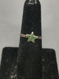 Broken Edge Turquoise Inlaid 8mm Star Top Sterling Silver Ring Band