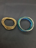 Lot of Two Fashion Bracelets, One Beaded 3in Diameter Coil & Gold-Tone Magnetic