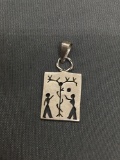 Rectangular 15x12mm Family Design Cut-Out Styled Sterling Silver Pendant