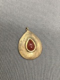 HF Designer Thai Made Gold-Tone Teardrop Shaped 20x15mm Sterling Silver Pendant w/ Agate Cabochon
