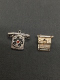 Lot of Two Detailed Sterling Silver Charms, One Typewriter & One Telephone