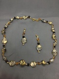 Lot of Two Matched Set Murano Glass Hand-Strung Beaded Fashion Jewelry, One 30in Long Necklace &