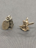 Lot of Two Detailed Sterling Silver Charms, One Windmill & One Oil Tower