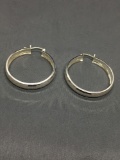 High Polished Faceted Finish 36mm Diameter 6mm Wide Signed Designer Pair of Sterling Silver Hoop