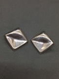 Square 26mm Concave High Polished Pair of Designer Sterling Silver Button Earrings