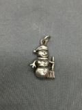 Detailed 21x17mm Happy Snowman Themed Sterling Silver Pendant