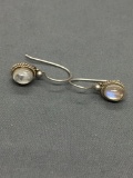 Rope Frame Detailed Oval 7x5mm Moonstone Cabochon Feature Pair of Shepard's Hook Sterling Silver