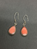 Teardrop Shaped Rhodochrosite Cabochon Featured 20x11mm Pair of Sterling Silver Dangle Earrings