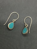 Teardrop Shaped 8x6mm Turquoise Featured Pair of Sterling Silver Dangle Earrings