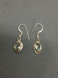 Checkerboard Pear Faceted 10x8mm Blue Topaz Featured Pair of Sterling Silver Dangle Earrings