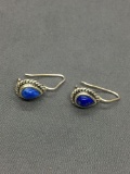Rope Frame Detailed 7x5mm Teardrop Shaped Lapis Cabochon Featured Pair of Sterling Silver Shepard's